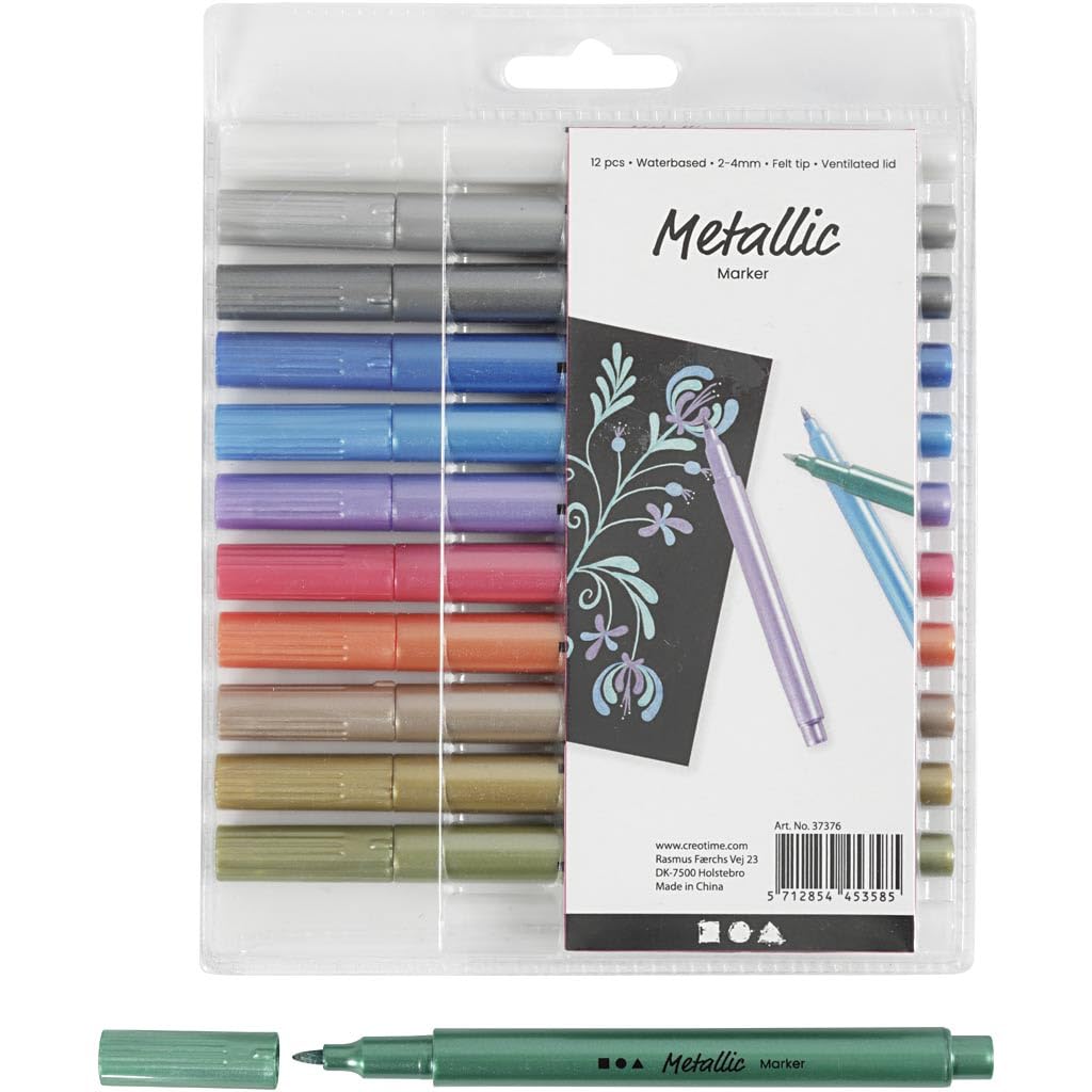 Creativ Metallic Marker Set - 12 Vibrant Colours - 2-4mm Line Width - Office Supplies
