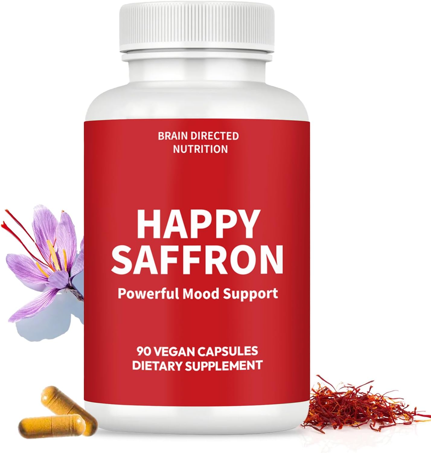Happy Saffron Supplements, Optimized Organic Saffron Extract, Curcumin & Zinc, Vegan Gluten Free Non-GMO Capsules May Support Mood, Focus, Vision, Eye Health for Women & Men 90 Capsules