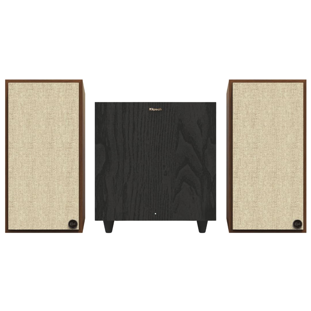 KlipschHome Theater Bundle: The Sevens Heritage Inspired Powered Speakers (Walnut) and R-80SWi 8" Wireless Subwoofer (Black) - Powerful 2.1 Audio System