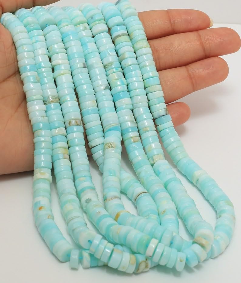 Perles naturelles du Pérou bleu ciel lisses de 7 à 9 mm pour fabrication de bijoux uniques