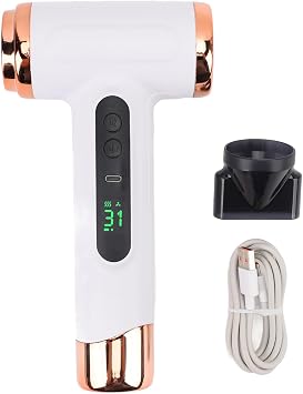Cordless Ionic Hair Dryer, 200W Rechargeable Portable Hair Dryer with Airflow Multiplier Technology, Nozzle, Multi Modes for Home School Travel (White)