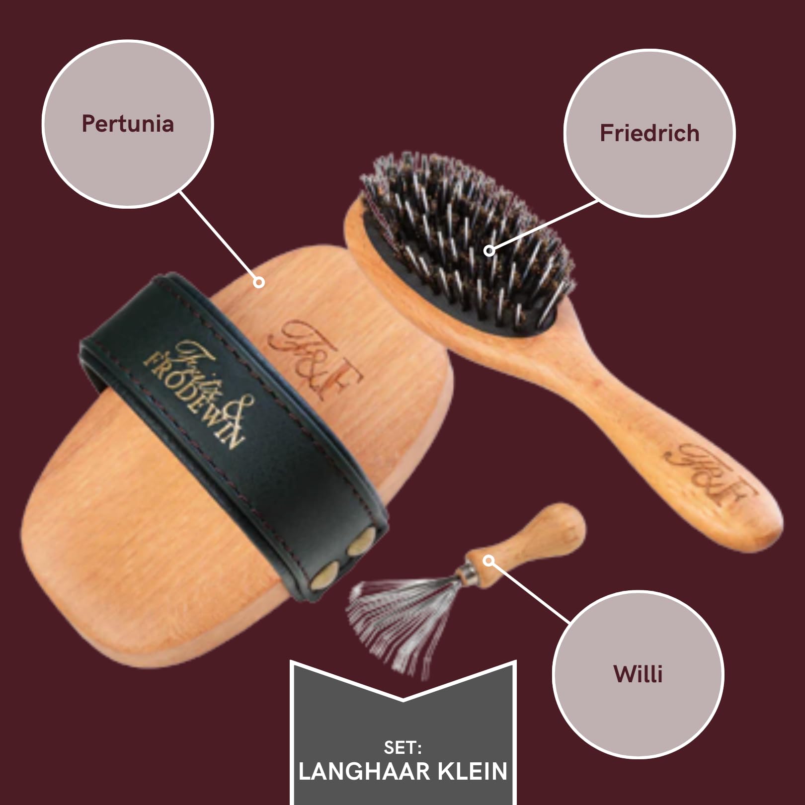 Fritz & Frodewin Hundebürsten-Set "Langhaar klein" | Premium Hundehaarbürsten | Fellbürsten | Für die tägliche Pflege | FSC zertifiziertes Holz | Gratis Bürstenreiniger | 100% Made in Germany