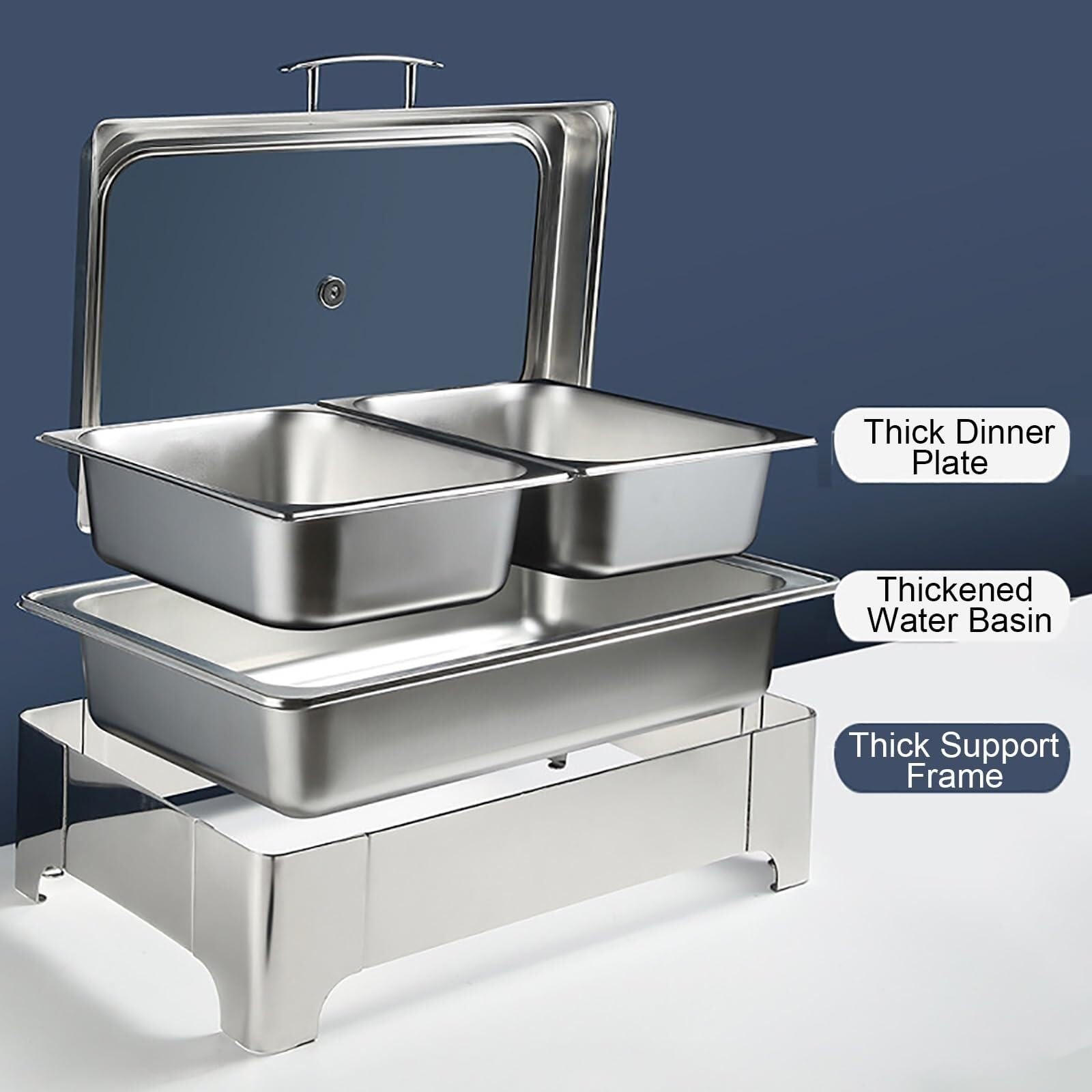 Serveur de buffet électrique avec couvercles, comprend 4 demi-poêles, parfait pour les fêtes et événements, équipement de restauration de table