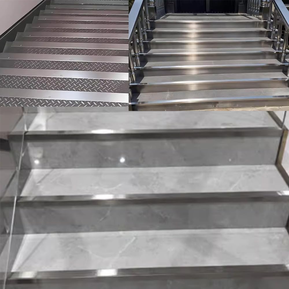 Perfil De Protección Para Borde De Escaleras Acero Inox, Esquina Para Cantos, 100cm, Forma De L, Tiras Antideslizantes De Peldaños, Para Interior Y Exterior(W8cm-3 1/5in)