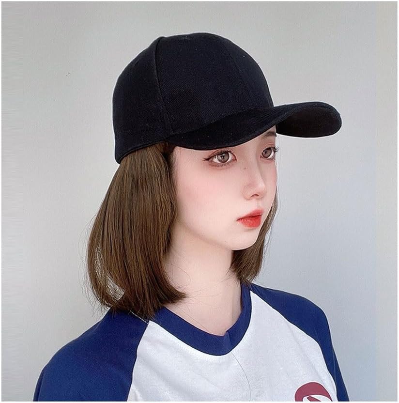 Wig Baseball Cap Wig Women's Short Inner Buckle Bob Wig Hat Baseball Cap with Hair One-Piece Peaked Cap Wig Wigs Human Hair(D)