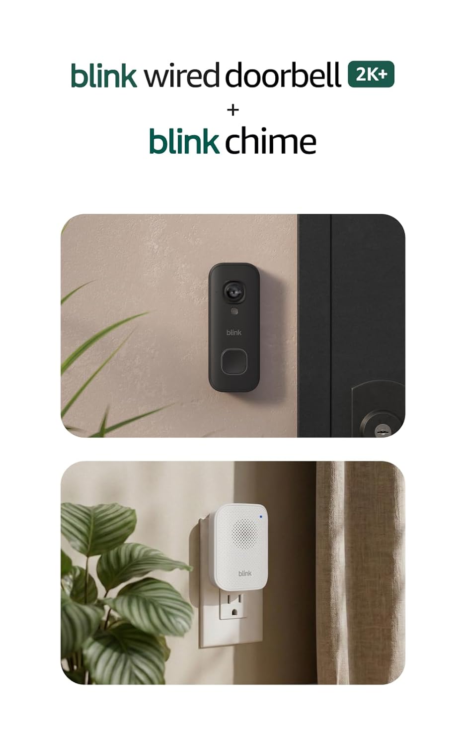 Blink Wired Doorbell 2K+ (all-new) and Blink Chime (newest model) — Head-to-Toe 2K video doorbell, continuous hardwired power, in-home chime, enhanced audio - (Black)