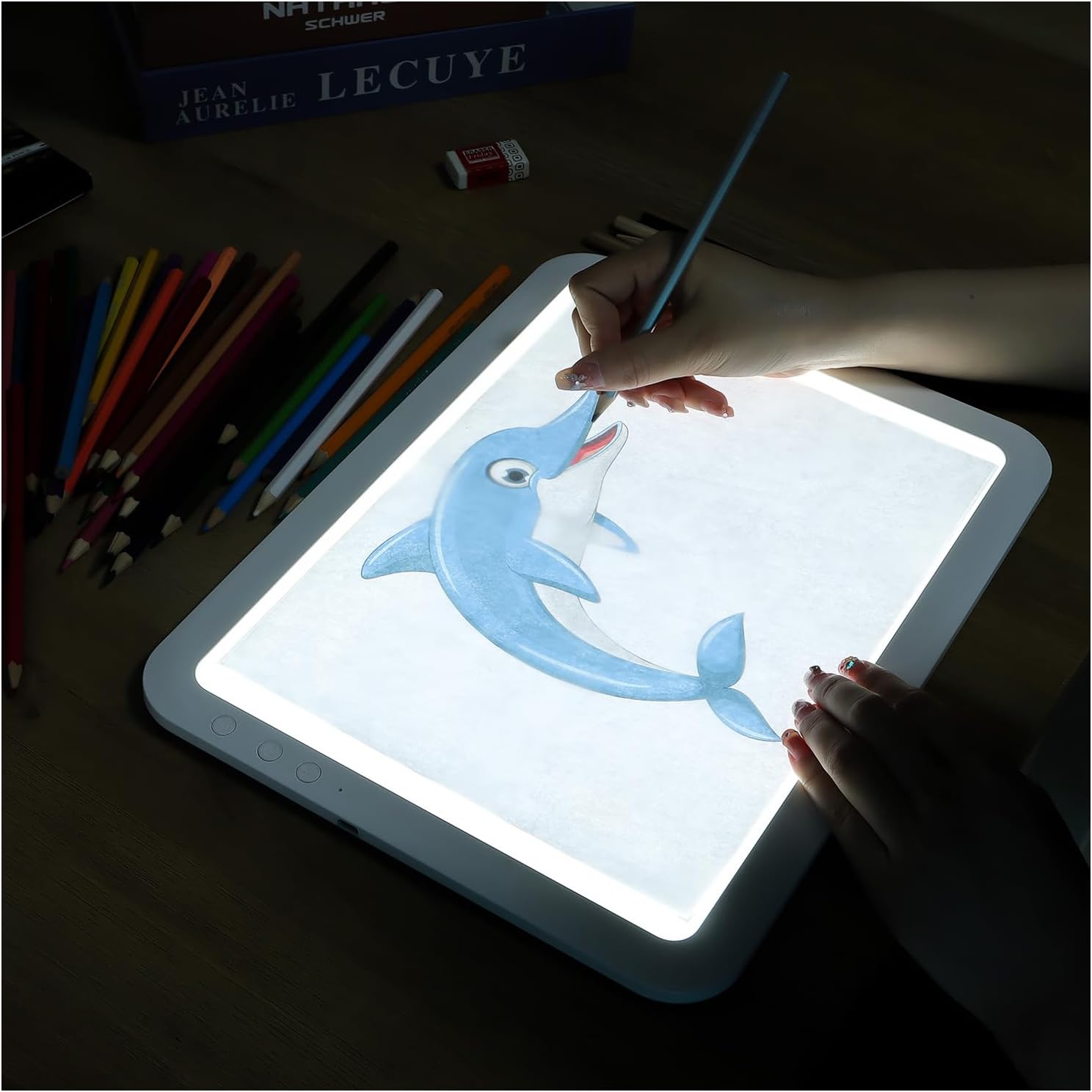 Rechargeable Super Bright Light pad A4 with Padded Case,6 Level Dimming Light Board for Weeding Vinyl,3 Color Temperatures Light Table,Light Box for Tracing, Diamond Painting