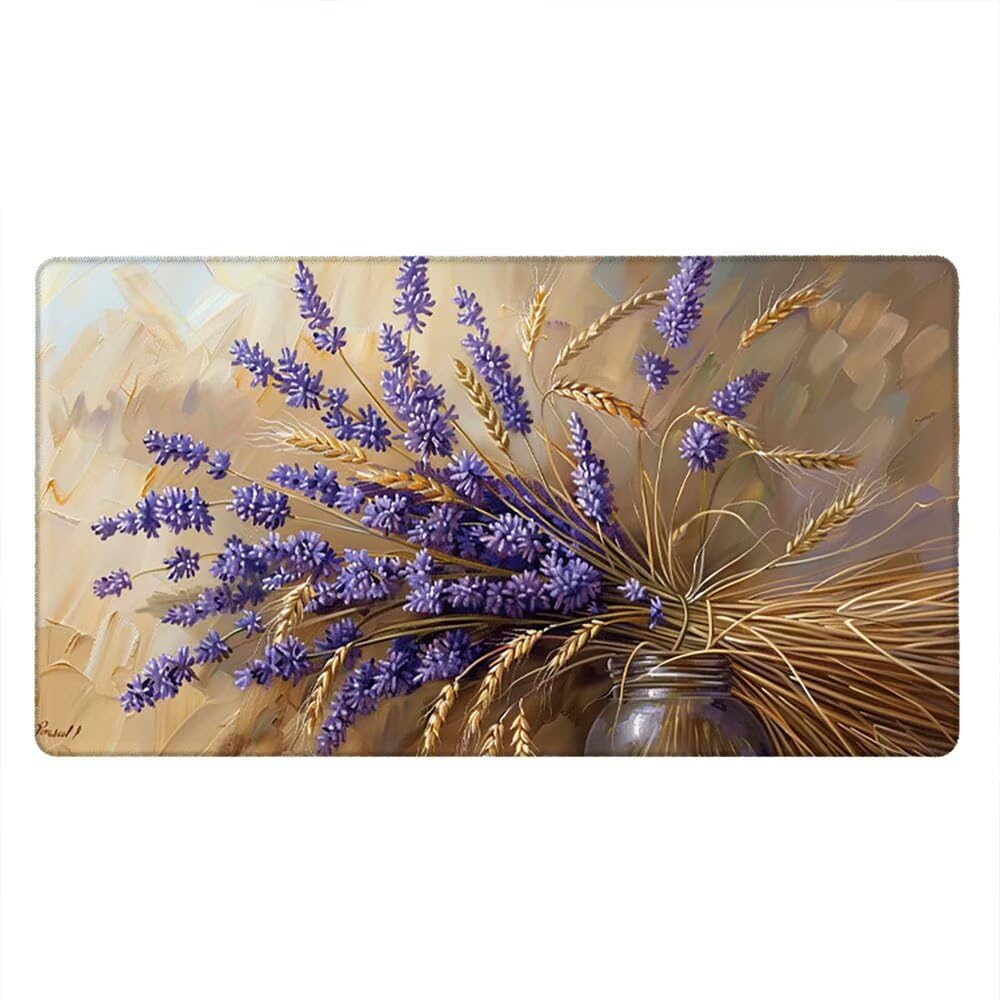 Duża podkładka pod mysz do gier XXL 1200 x 600 x 3 mm z zszytymi krawędziami, trwała antypoślizgowa podstawa z naturalnej gumy, zmywalna podkładka pod klawiaturę, gry, dom biuro, lawendowe kwiaty xR6
