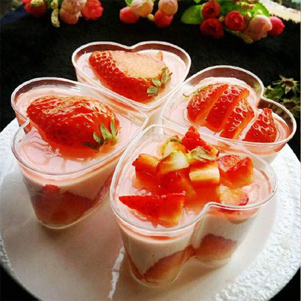 Foraineam 50 Pack 5 oz. Dessert Cup with 50 Spoons, Clear Plastic Appetizer Cups, Valentine's Day Heart-shape Parfait Cup Serving Bowls, Disposable or Reusable
