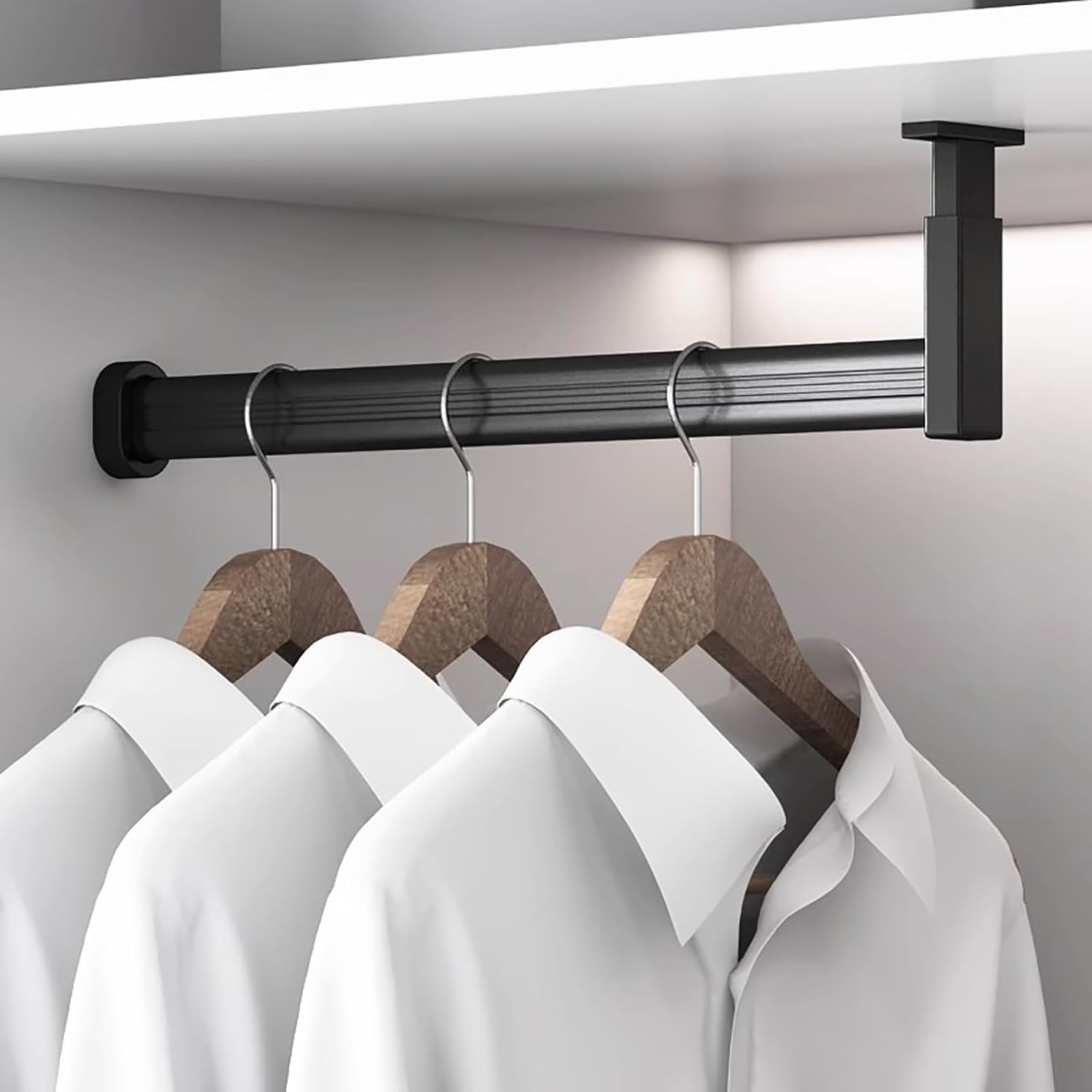 Hanging Clothes Closet Rod Bracket, L Shape Wardrobe Pole for Space Saving, Heavy Duty Cabinet Tube Hanger for Ceiling & Side Mount, Garment Holders(Black,20cm(7 7/8"))