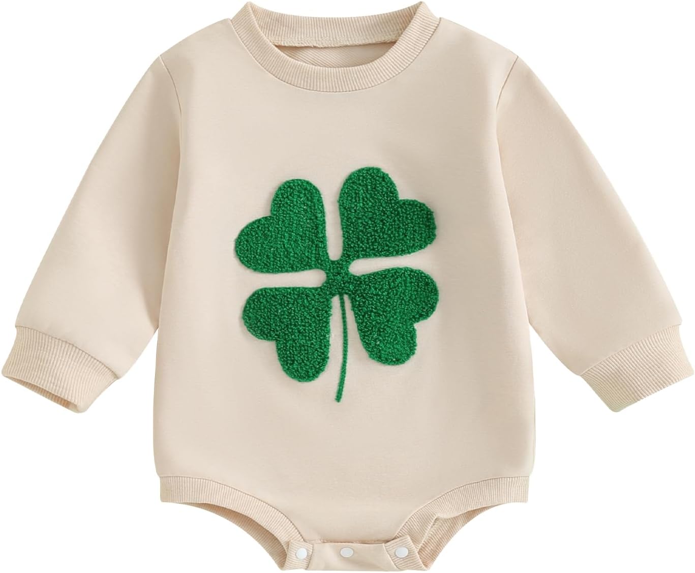 Lesimsam Newborn Baby Boy Girl St. Patrick's Day Outfit Clover Embroidery Sweatshirt Romper Oversized Long Sleeve Romper Top