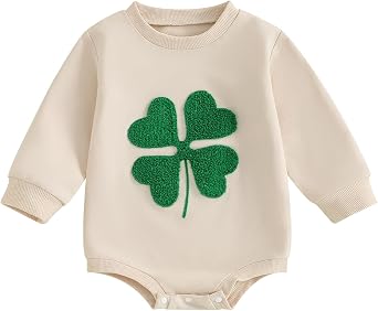 Baby Girl Boy St. Patricks Day Clothes Little Lucky Charm Sweatshirt Bubble Romper Long Sleeve Bodysuit Shirt Top