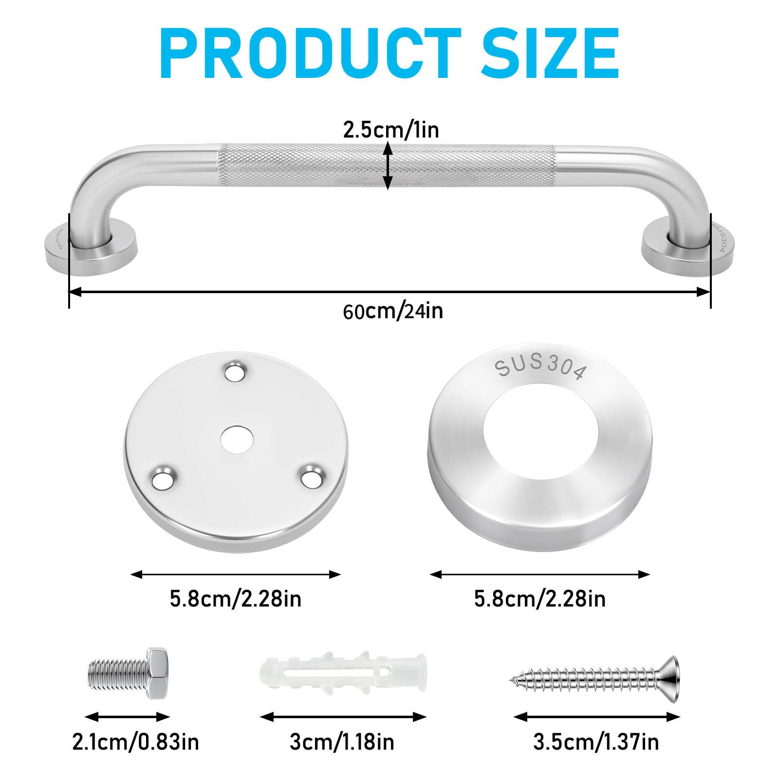 Paquete de 2 barras de agarre para ducha y asas de seguridad para bañera, rieles de asistencia antideslizantes con textura de acero inoxidable 304 para soporte anticaídas en bañera, ducha y áreas de