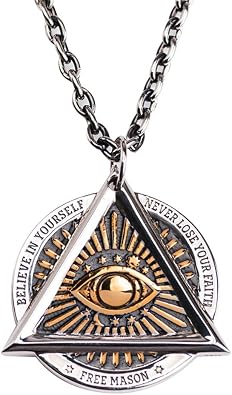 Punk Masonic All Seeing Eye Necklace Titanium Stainless Eye of Providence Pendant Necklace for Men 27 inch Chain Two Tone
