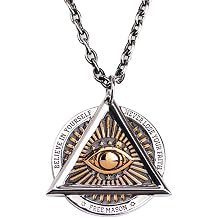 ForFox Punk Titanium Stainless Steel All-Seeing Eye of God Pendant Necklace Pyramid Masonic Jewellery for Men Women Bi-Colour 27 Inch Chain