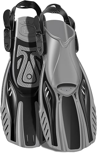 Aletas de esnórquel de natación de tacón abierto, aletas cortas, aletas de natación, tamaño de viaje, aletas de buceo con correas ajustables para