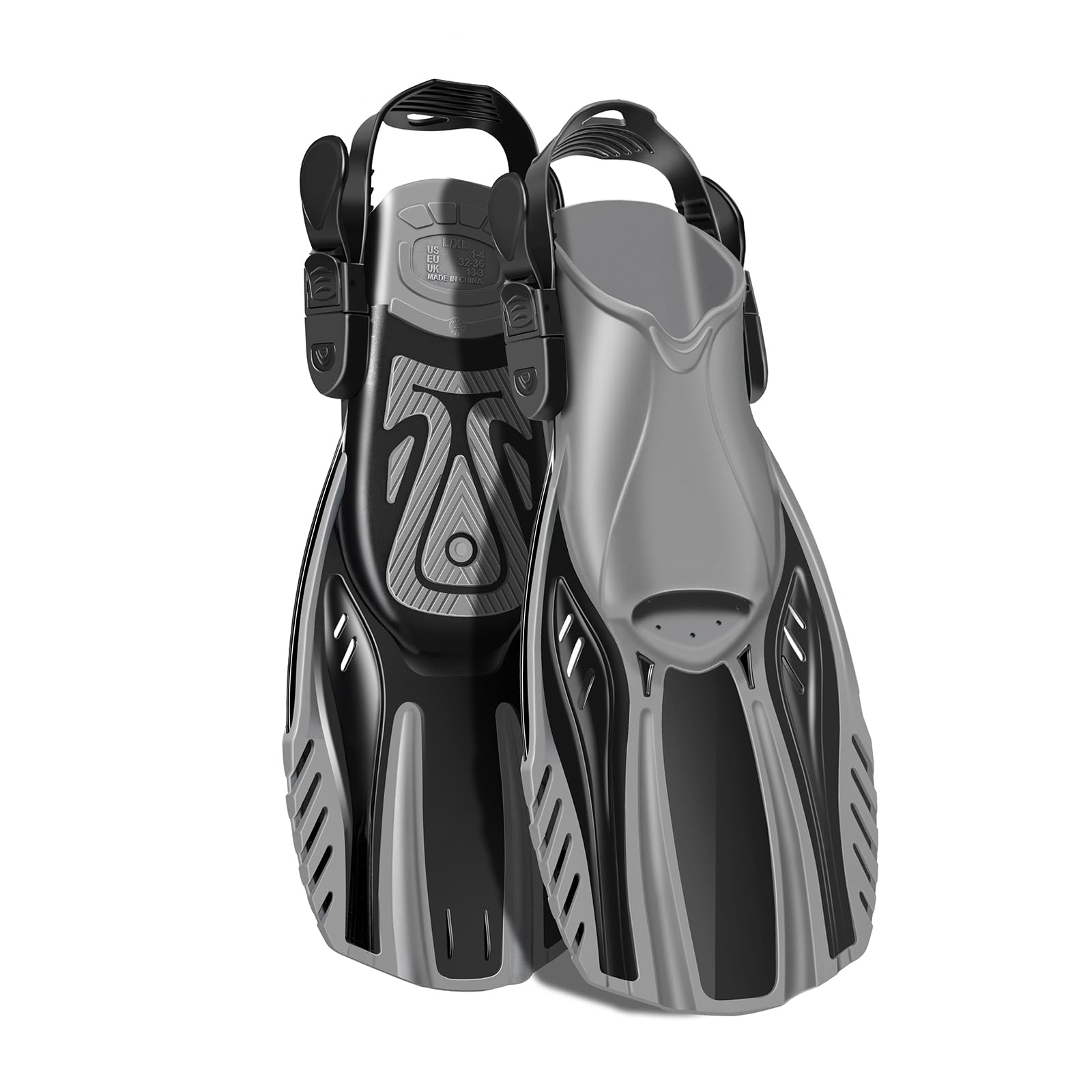 Snorkel Fins Swim Fins Open Heel Short Fins Swim Flippers Travel Size Diving Fins with Adjustable Straps for Snorkeling Swimming Training Kids Adult Men Women