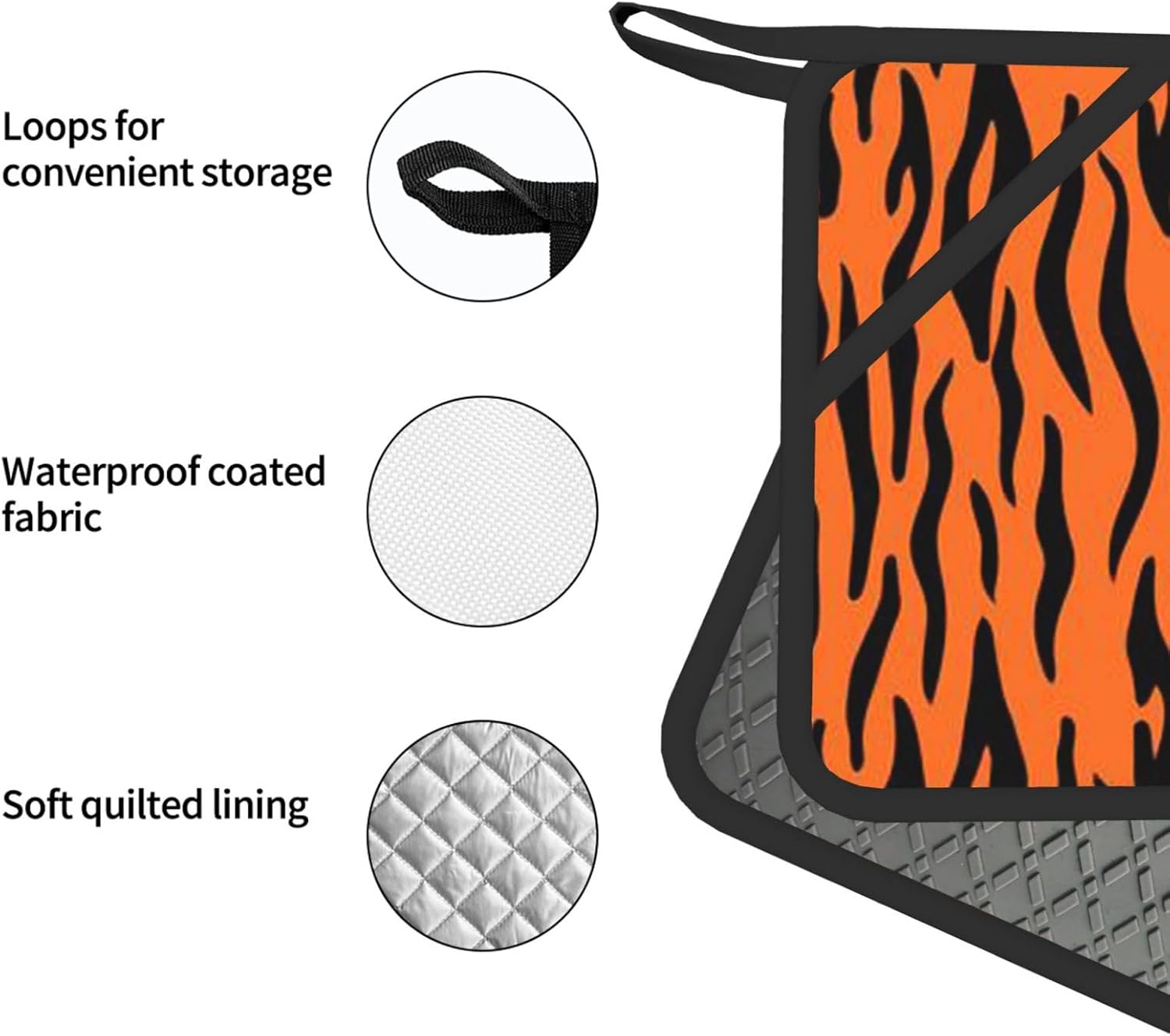 Tiger Stripes Orange Pattern Oven Mitts and Pot Holders Set of 4 Heat Resistant Kitchen Gloves with Silicone Palm Hot Pads for Baking Cooking Grilling BBQ