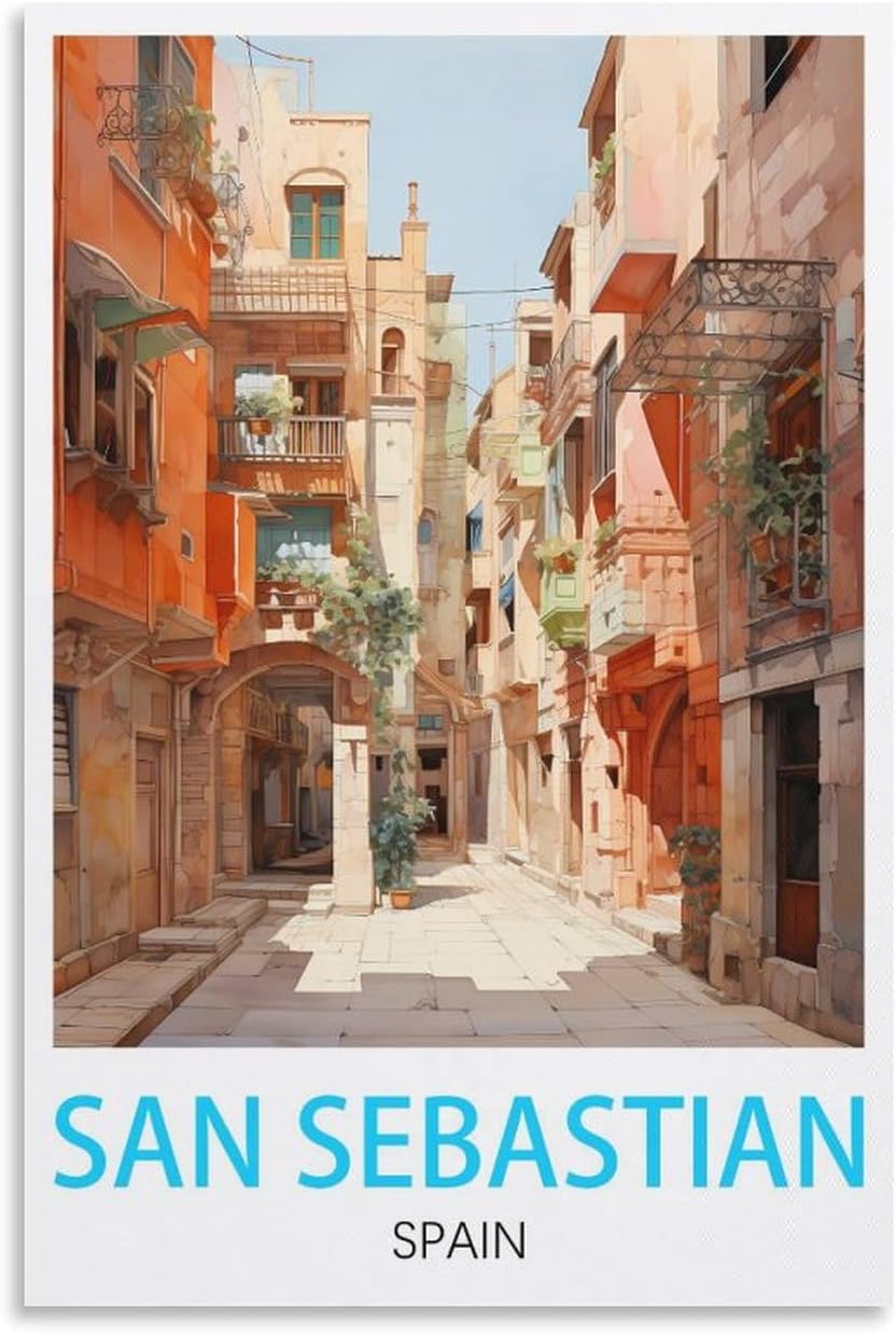 Quilksas San Sebastian Spain Vintage Travel Poster 24x36inch(60x90cm) Print Wall Art, Canvas Wall Decor Artwork Painting for Bedroom, Living Room,Bathroom, Home Decor