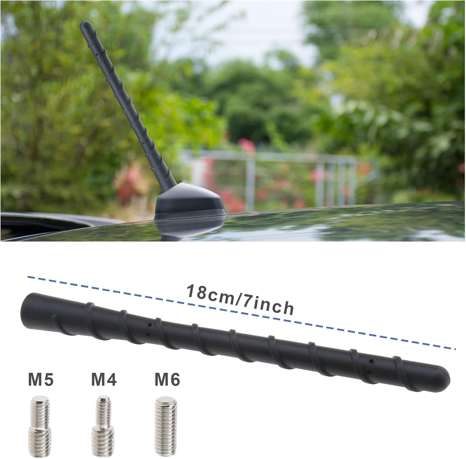 Universal Car Radio Antenna FM AM Antenna Short Rod Vehicle Antenna Mast Replacement Roof Mount Vehicle Antenna 7 inch with M4 M5 M6 Screws Helical Type Car Aerial - Image 4