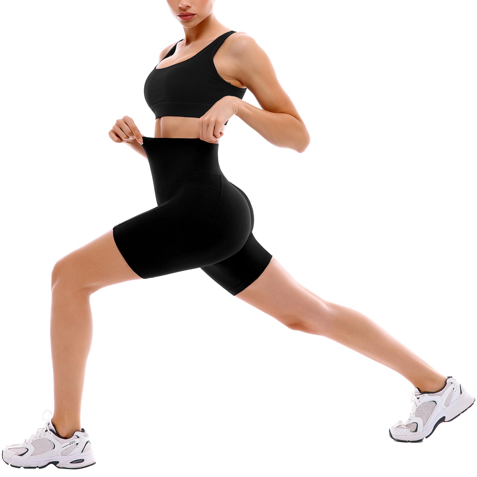 SINOPHANT Paquete de 2 pantalones cortos de ciclismo para mujer con bolsillos, cintura alta, para ciclismo, yoga, correr, gimnasio, entrenamiento, suaves y atléticos