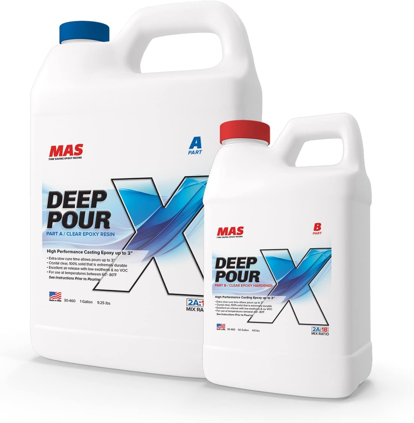 MAS Epoxies Deep Pour X Epoxy Resin Kit, 1.5-Gallon, (1-Gal Resin + 0.5-Gal Harderner) for Casting, Encapsulating, Fill Large Voids, River Tables, Sculptures, Live Edge Wood Tables