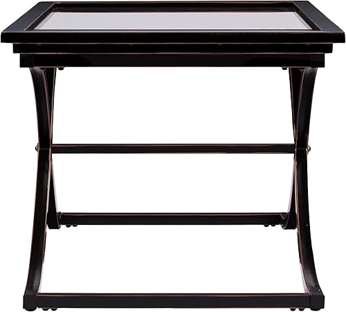Miniatura 3 de SEI Furniture Vogue Mesa de centro de cristal templado, color negro, cobre envejecido