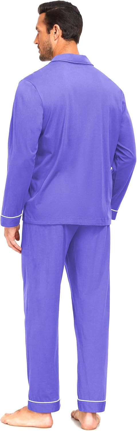 COLORFULLEAF Men's 100% Cotton Pajamas Set Button Down Pajamas for Men Long Sleeve 2 Piece Sleepwear Lounge Sets with Pockets - Image 6