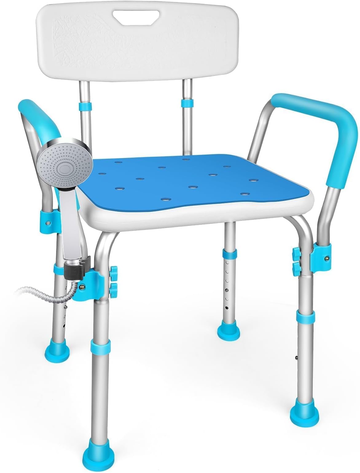 Shower Chair with Arms,Non-Slip Design, Shower Seat with Padded Handle,6-Level Height-Adjustable Shower Stool, Shower Chair for the Elderly,Disabled,Pregnant Women and Adults