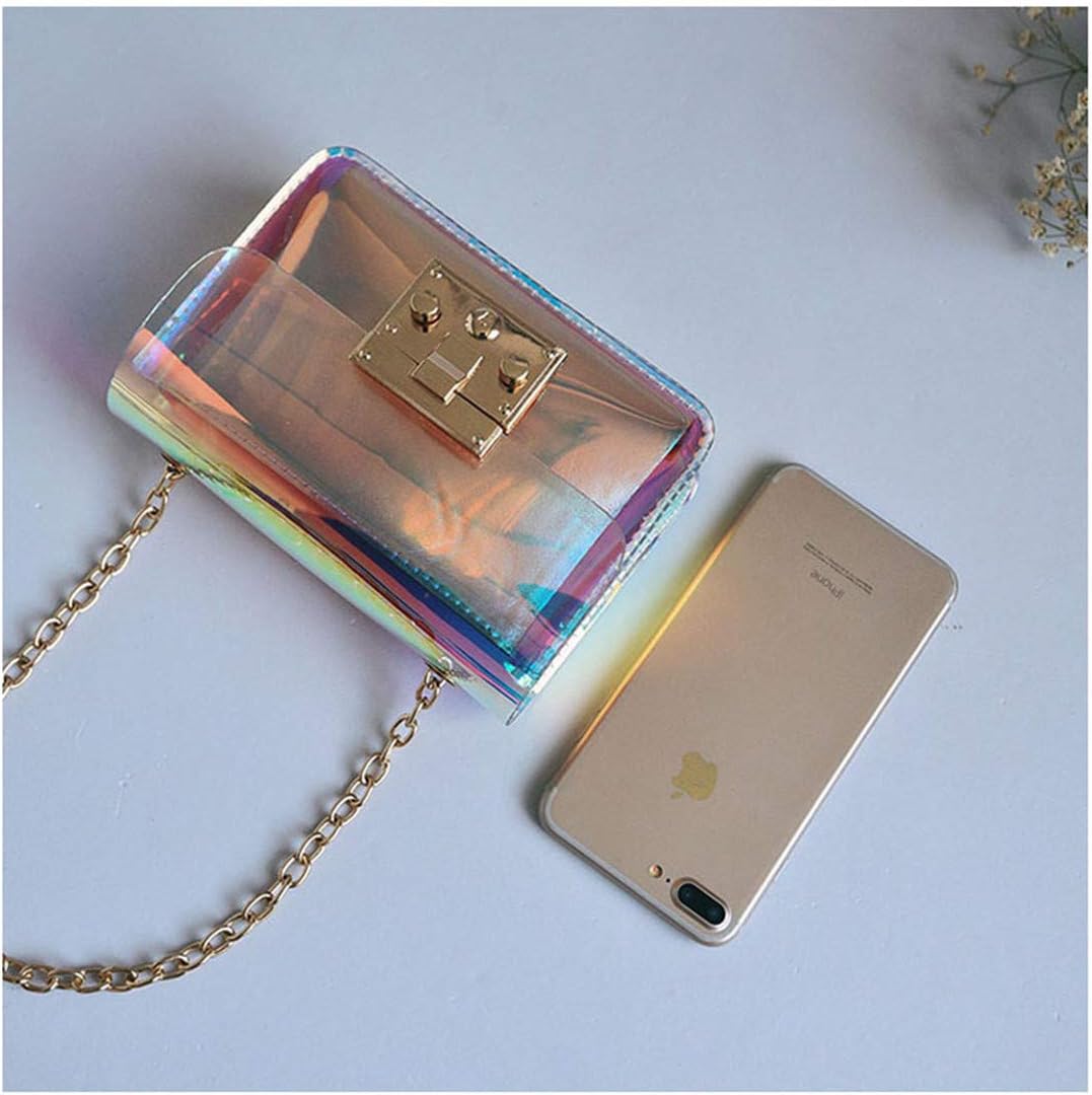 Holographic Clear Purse Crossover Shoulder Messenger Bag Laser Sling Purse with Golden Chain - Image 6