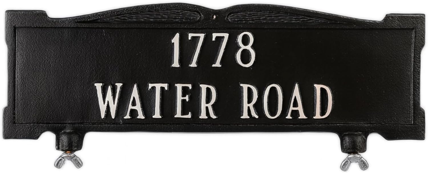 Montague Metal Products - 2 Line Mailbox Sign - Black - Cast Aluminum - Double Sided Address Sign for Mailbox - Custom House Number Plaque - Mailbox Topper