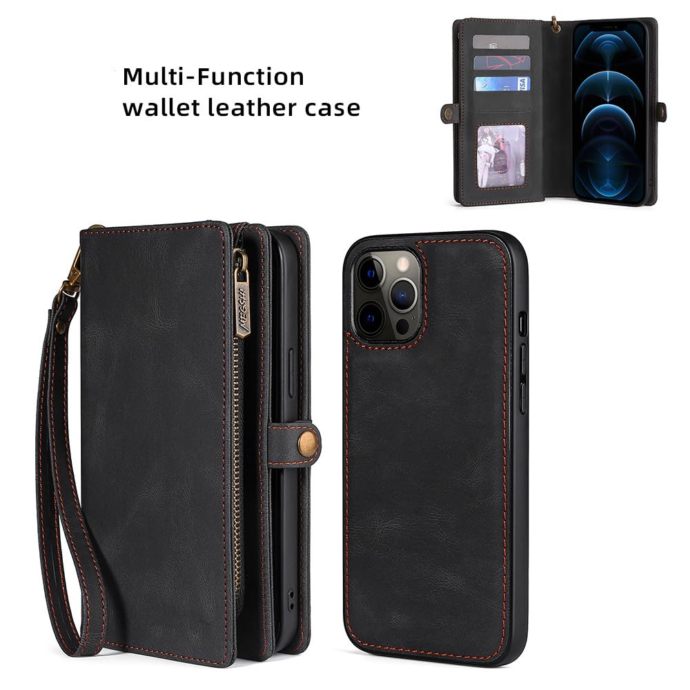 Funda de teléfono de Cuero portátil de Moda de PU con Billetera para iPhone 6 6S 7 8 Plus X XS XR XSMax SE2020 11 12 13 14 Mini Pro ProMax, Negro, para iPhone SE 1 2 3