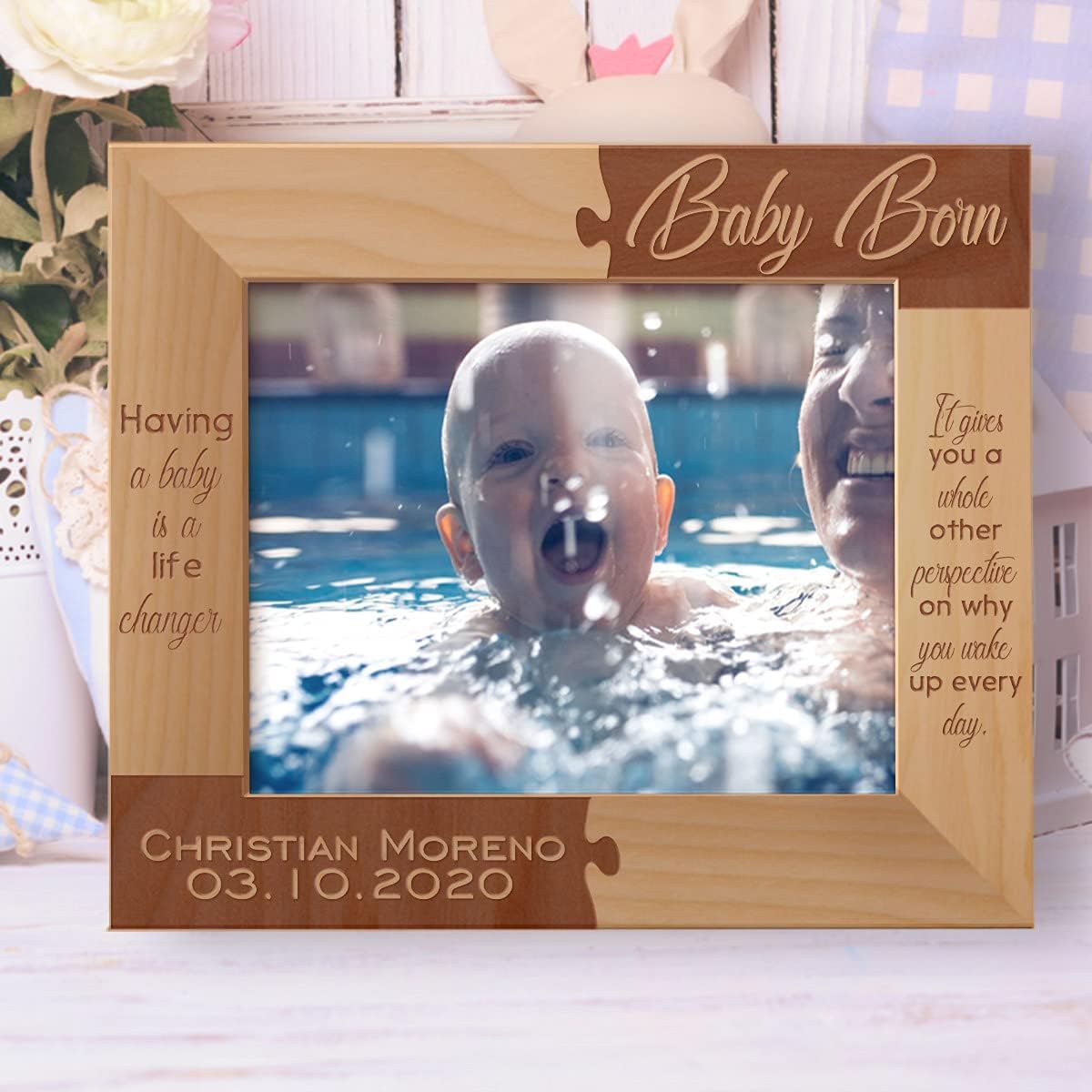 Having A Baby is A Life Changer Personalized Wooden Frame-10" x 8" Brown Horizontal