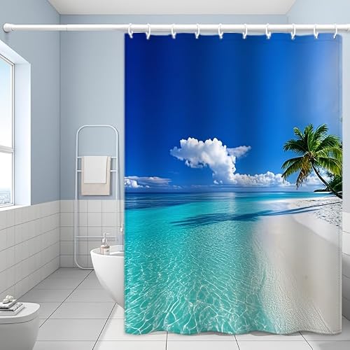 GLWDMB 1 Piece 150x180CM Coastal Theme Printed Shower Curtain With Hook, Polyester Fabric, For Windows And Walls, Bathtub, Bathroom, Machine Washable, All Season Universal