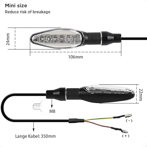 Miniatura 5 de evermotor Señales de giro para motocicleta, luces secuenciales LED ámbar de 12 V, aleación de aluminio, indicadores delanteros de ebike con marca E