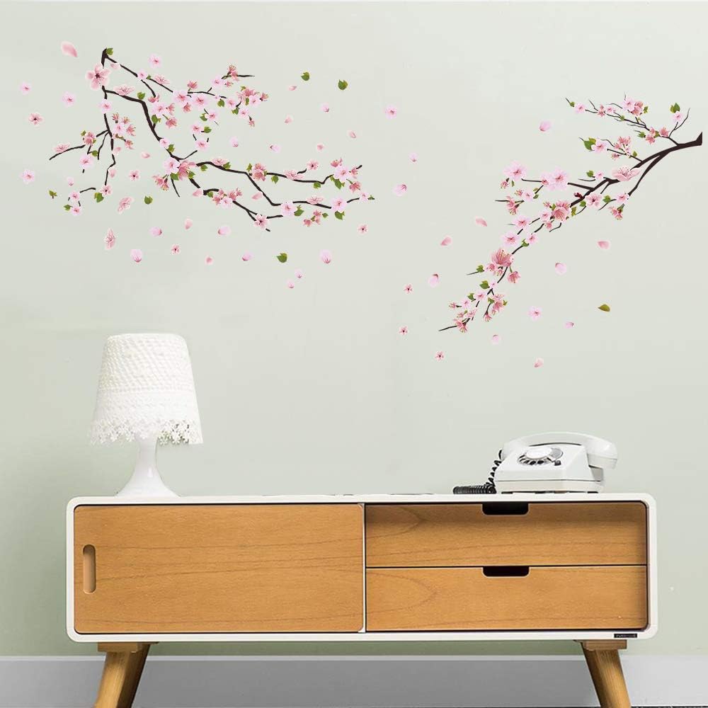 Flower Peach Blossom Wall Stickers Tree Branch Wall Decals Art Decor for Bedroom Living Room