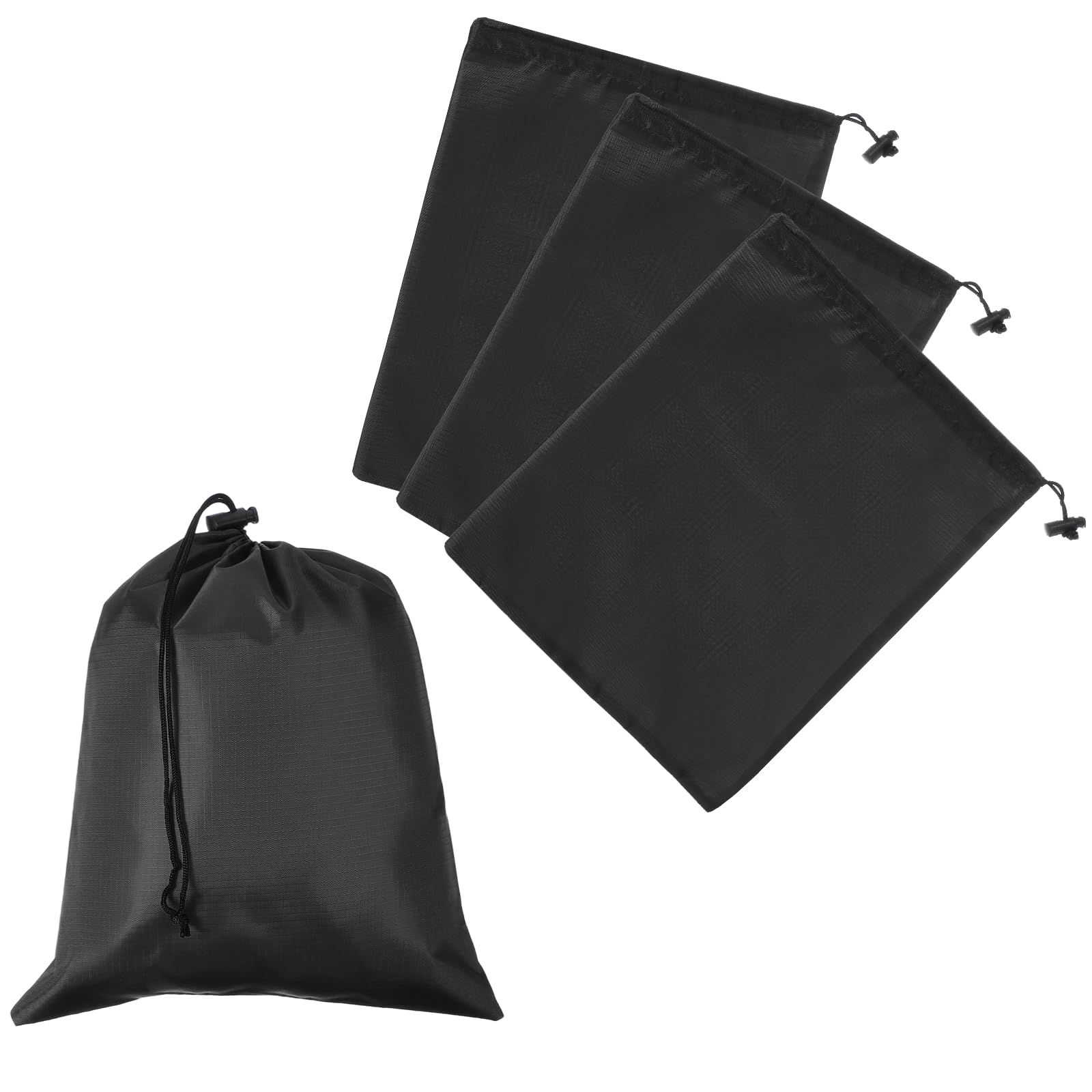 Drawstring Bag with Toggle, Stuff Sack String Waterproof Travel Storage Bags Cinch Stuff Pouch -Fitting for (Gym/Traveling/Hiking/Yoga/Office/Shoes) 12 x 10 &amp; 4 Pack &amp; Black