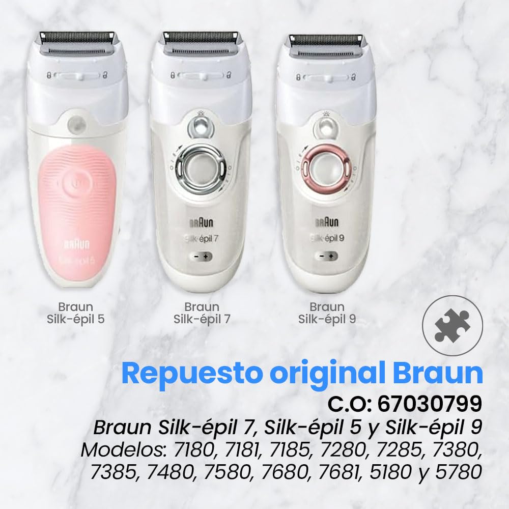 Anakel Home Repuesto Cabezal Depiladora Rasuradora Afeitadora 67030799 Compatible con Braun Silkepil Series 7, Silkepil 5 y Series 9, Color Blanco
