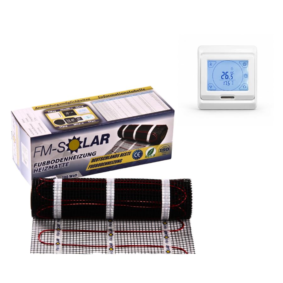 1m² Elektrische Fußbodenheizung 200W/m² elektro Bodenheizung TWiIN Fliese (DigitalTouchW)