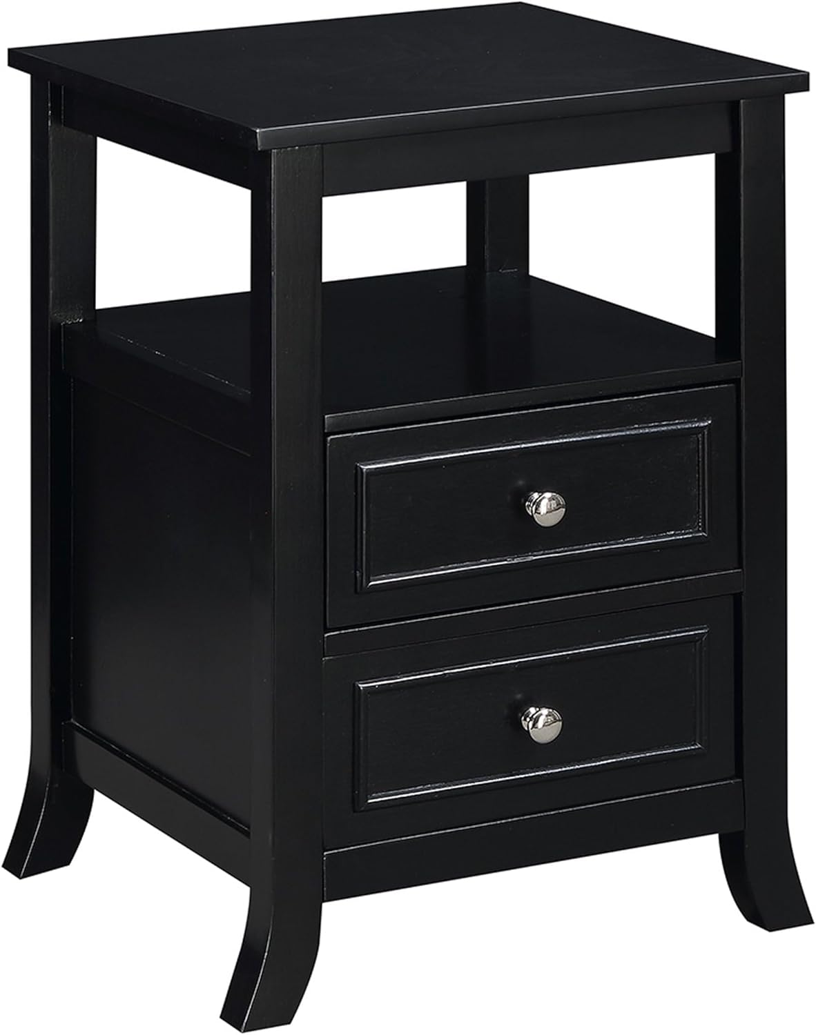 Pemberly Row Transitional Square Wood End Table Nightstand, Espresso Finish, 24" H x 15.75" W x 15.75" D, 2 Drawers 1 Shelf, Compact Design Bedroom or Living Room Furniture for Storage and Decor