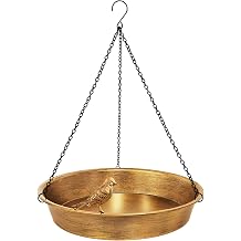 Hanging Bird Bath for Outdoor, Antique Bronze Metal Birdbath Bird Feeder Garden Decor Yard Art 11.5" Dia
