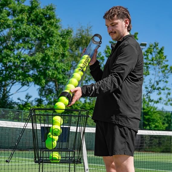 Vermont Tennis Ball Pick-Up Tube | 15 Ball Capacity - Lightweight PVC Design Durable Rubber Base - Quick Release Straps Easy Collection - Training Practice Equipment
