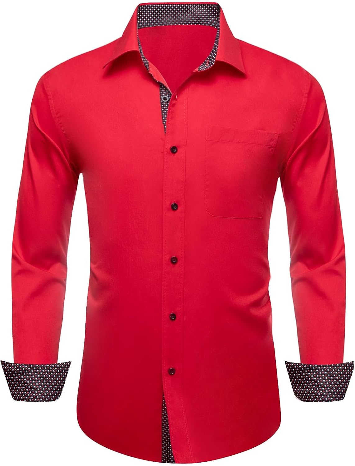 Dubulle Solid Mens Dress Shirt Satin Long Sleeve Business Casual Button Down Shirt with Pocket for Men Red and Black Small
