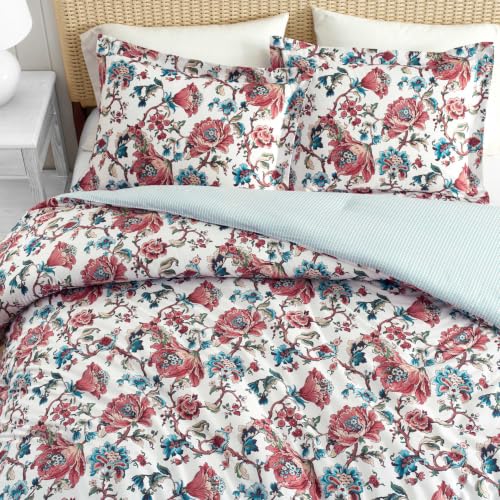Image of Martha Stewart - Reversible Twin Cotton Percale Comforter Set with Sham | 100% Cotton Percale, Polyester Fill, Includes 1 Sham, Reversible Design, Machine Washable