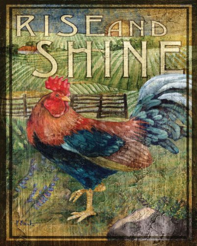 Wallsthatspeak 2 Retro Rooster Rustic Art Prints Country Kitchen Decor, 8 By 10-Inch, Green; Two Ready To Hang Framed Pieces #TOP3
