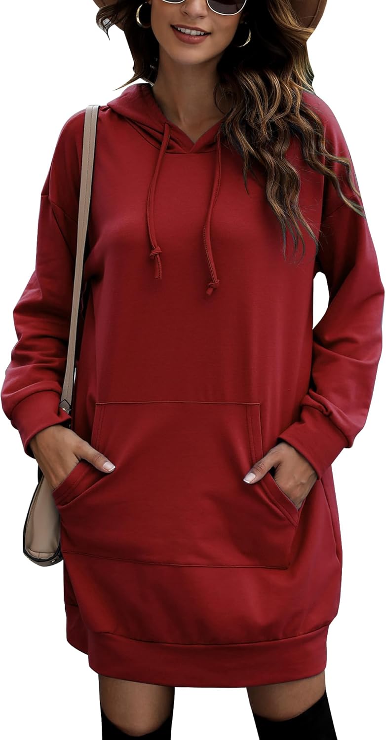 Quenteen Women Hoodies Dress Hooded Sweatshirts Dress Casual Long Sleeve Tunic Dress Oversized Sweatshirts with Pocket