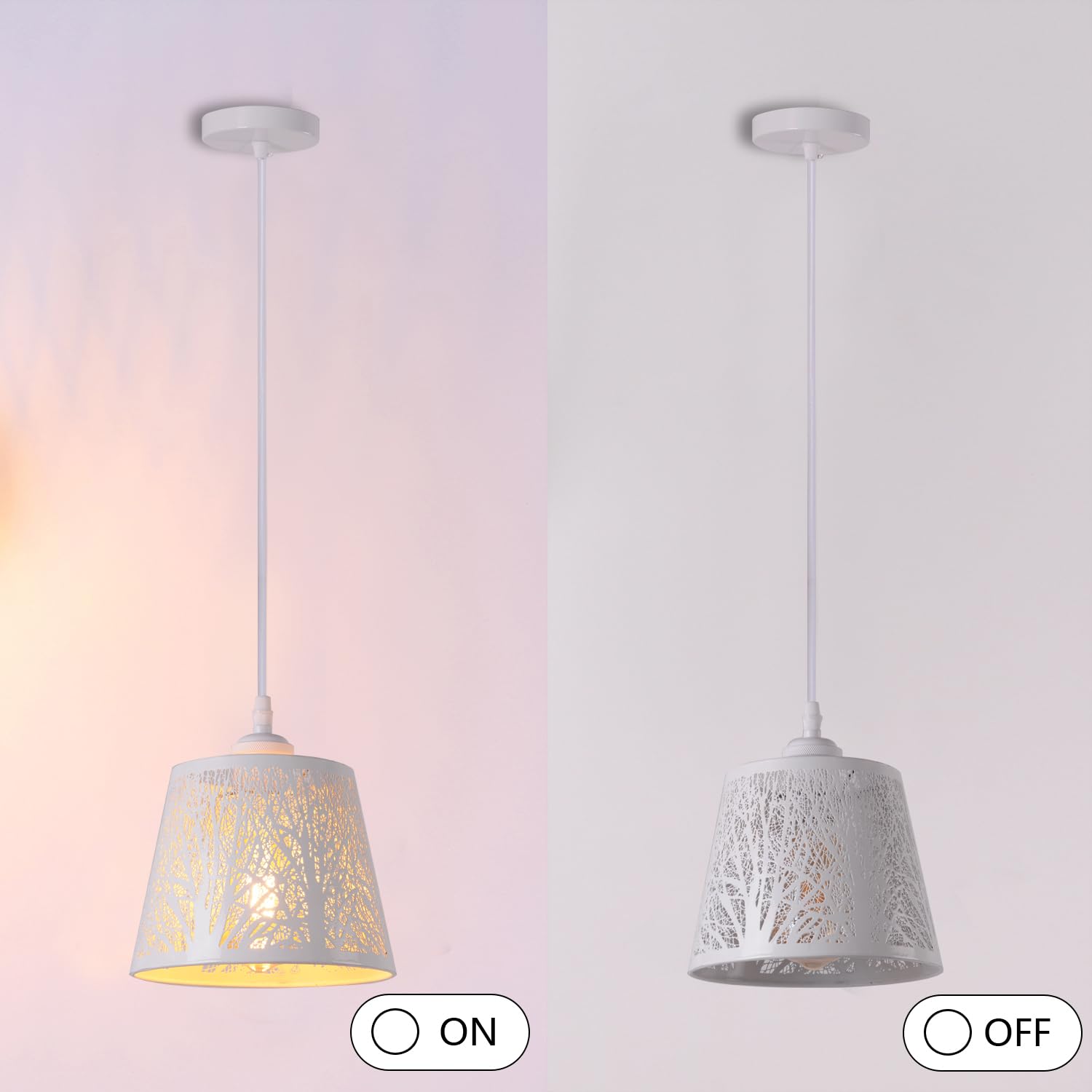 Metal Apliques colgante Lámpara de Techo Vintage iluminación Rústico Lámpara de techo E27 Blanco Lámpara de suspensión cuerda ajustable enchufe (sin bombilla)