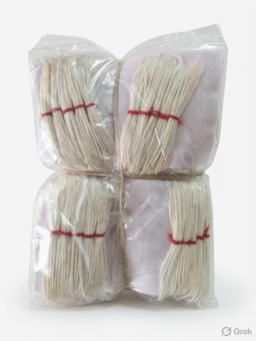 Original Handmade Cotton Wicks for Pooja, Pack of 12, Pure Cotton Diya Batti for Oil Lamps, Deepam, Home Temple, Aarti, Prayer Rituals, Festival Puja Supplies, White Cotton Wick-image-40