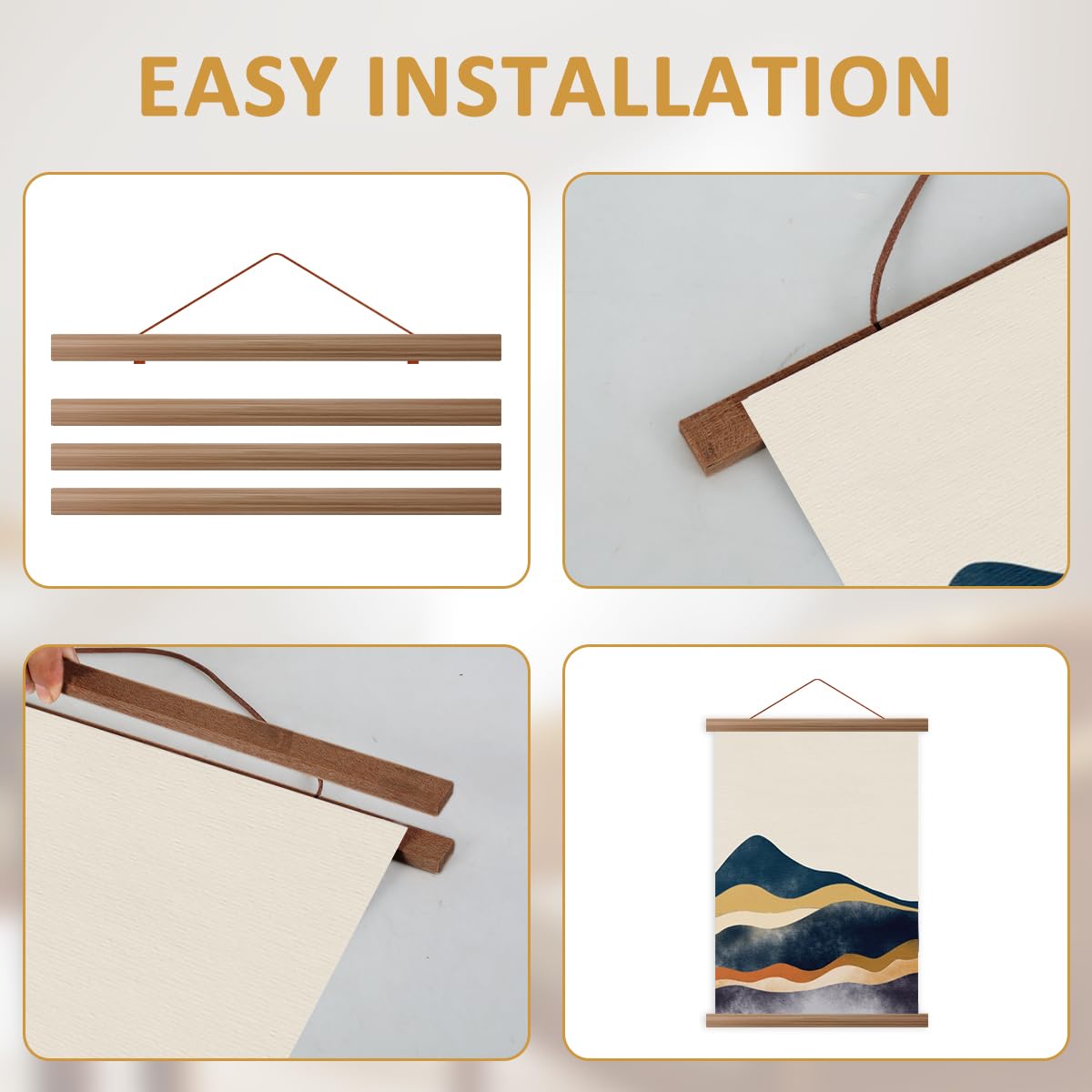 4 Stecche Per Poster In Legno 21cm - Guide Magnetiche Con Cordino, Per Foto E Opere D'Arte - Foto 12