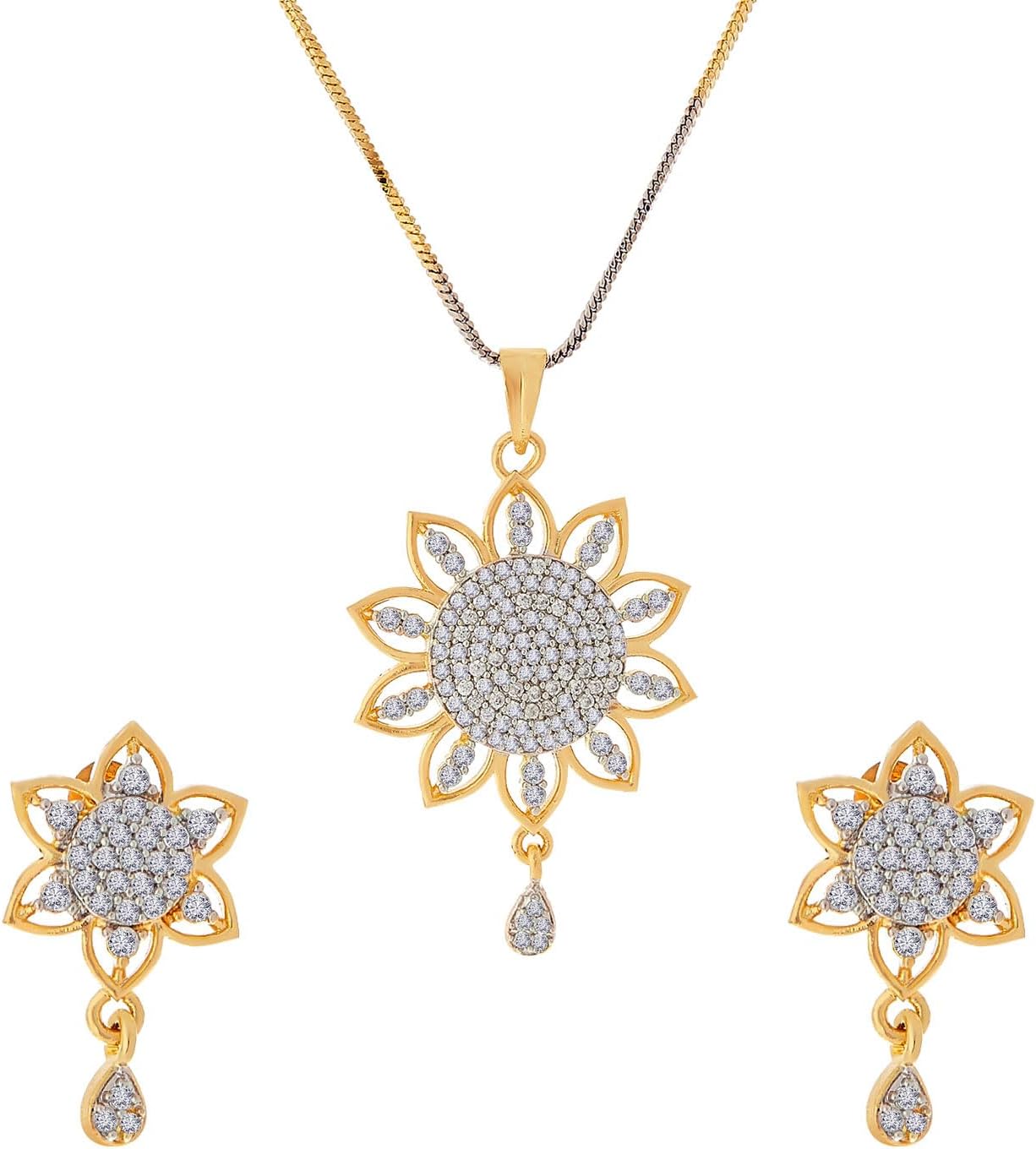 Zeneme Gold Plated Gold Plated and Cubic Zirconia Pendant for Women's & Girl's